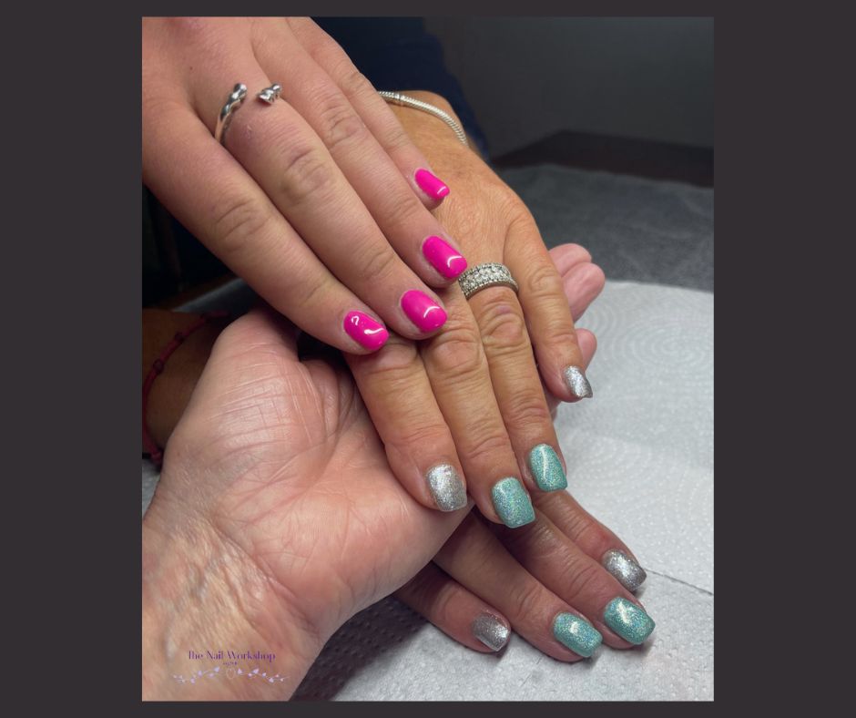 Pinks, silver and green with glitter Ink London